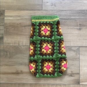 Dog Sweater Large Crochet Granny Square Green Brown Pink